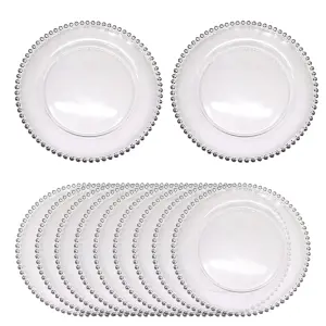 Neel Blue Charger Plates for Table Decoration - Clear with Silver Beads - Pack of 12