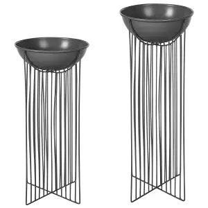 Set of 2 Elevated Plant Pots FICARIA Metal Black