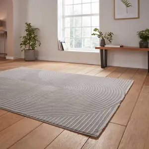 Grey Optical 3D Washable Modern Abstract Dining Room Bedroom & Living Room Rug-160cm X 230cm