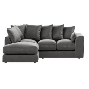 Brooklyn Plush Velvet 3 to 4 Seater L Shaped Corner Sofa Fibre Grey Left Hand Facing