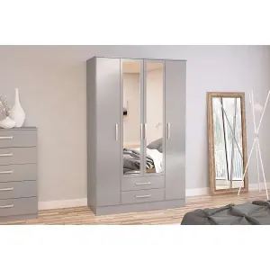 Birlea Lynx 4 Door 2 Drawer Wardrobe With Mirror Grey