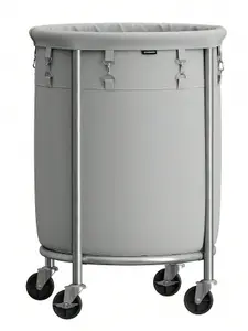 SONGMICS Laundry Basket On Wheels, Laundry Trolley 110L, Round Laundry Hamper With Steel Frame And Removable Bag, Grey And Silver