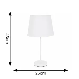 ValueLights Charles White Single Stem Table Lamp with White Tapered Lamp Shade and LED Bulb