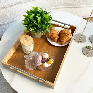 Froppi™  Bamboo Serving Tray Set of 2, Outdoor Tray, Lightweight Dining Tray, Snack Tray, Vanity Tray, Trinket Tray, Wooden Tray