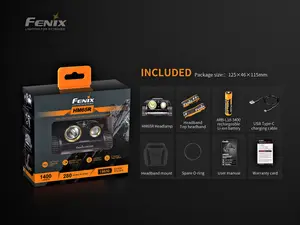 Fenix HM65R, USB-C Rechargeable Lightweight Head Torch - 1400 lm - 163m Beam - Independent & Combined Beams - IP68 Waterproof