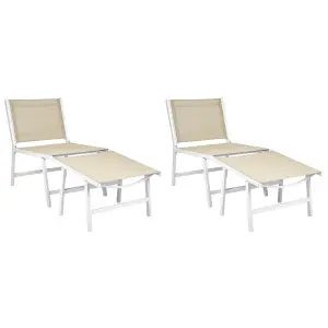 Set of 2 Garden Chairs MARCEDDI with Footstool Metal Beige