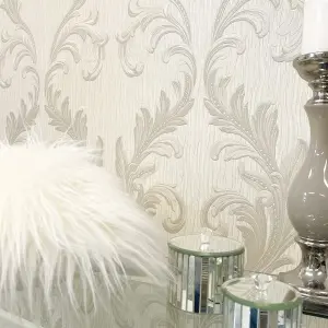 Belgravia Décor Tiffany Scroll Cream Textured Wallpaper