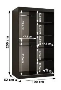 Modern Marsylia I Sliding Door Wardrobe W1000mm H2000mm D620mm - Black & Dark Walnut, Stylish Design, Efficient Storage