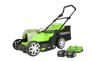 Greenworks 48V 41cm Cordless Lawnmower with Two Batteries & Twin Charger