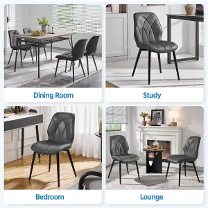 Yaheetch Set of 2 Faux Leather Dining Kitchen Chairs with Metal Legs Dark Grey