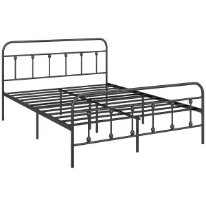 HOMCOM 5ft Metal King Platform Bed Frame w/ Underbed Storage Headboard Black