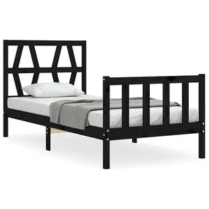 Berkfield Bed Frame with Headboard Black 100x200 cm Solid Wood