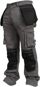 SSS Mens Work Trousers Cordura Knee Pockets Work Pants, Grey, 40in Waist - 30in Leg - Small