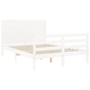 Berkfield Bed Frame with Headboard White 140x190 cm Solid Wood