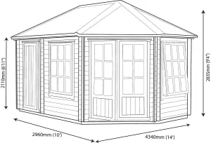 Shire Leygrove 10x14 ft Toughened glass & 2 windows Apex Wooden Cabin