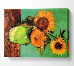 Van Gogh Three Sunflowers In A Vase Canvas Print Wall Art - Medium 20 x 32 Inches