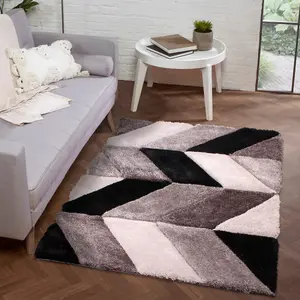 Grey Shaggy Modern Sparkle Geometric Easy to clean Rug for Dining Room Bed Room and Living Room-80cm X 150cm