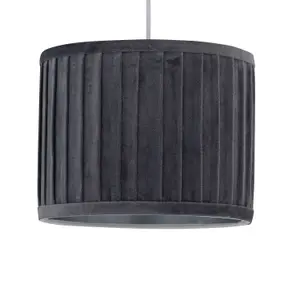 First Choice Lighting Set of 2 Sundance Grey Velvet Pleated 25cm Lamp Shades with Silver Inner