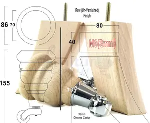 SOLID WOOD FURNITURE FEET 2x WITH CASTORS 2x CURVED BACK LEGS MULTIPLE COLOURS SOFAS CHAIRS STOOLS  M8 PKC165