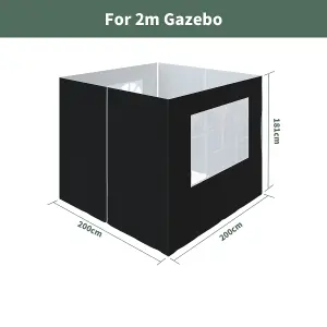 SunDaze Pop Up Gazebo Side Panels 2x2m 4 Piece Replacement Exchangeable Wall Panels with zipper and Window Black