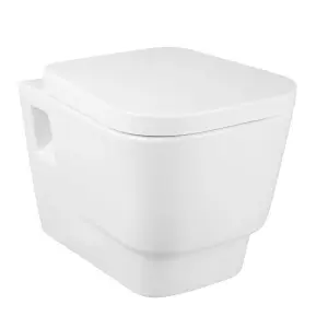 Rinse Bathrooms Stylish Wall Hung Bathroom Toilet WC Pan with Soft Close Seat