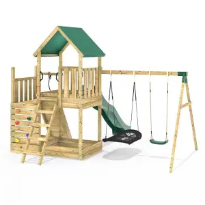 Rebo Modular Wooden Climbing Frame Adventure Playset - M3 plus Ramp & Double Swing