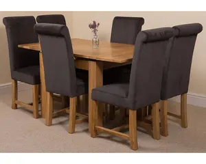 Richmond 90cm - 150cm Square Oak Extending Dining Table and 6 Chairs Dining Set with Washington Black Fabric Chairs