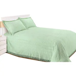 Just So Home Luxury Candlewick Bedspread Traditional Bed Throw Size Single Double & King (King, Green)