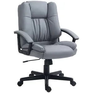 HOMCOM Faux Leather Home Office Chair Mid Back Desk Chair with Arms Light Grey