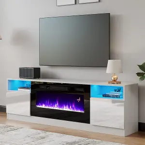 White Electric Fire Suite, Fireplace and White Surround Set Fireplace TV Stand 12 Mood Light Colors