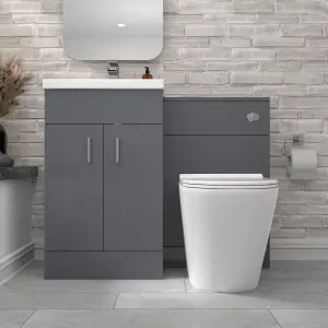 Nes Home Grey Vanity Basin Cabinet, WC Unit & Rimless Toilet