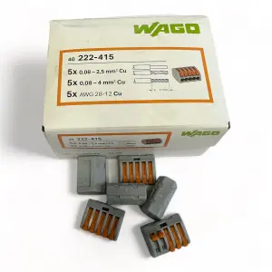 40x 5 Way WAGO 222-415 Series Reusable Electrical Wire Cable Connectors Compact