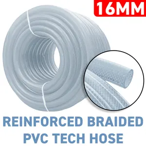 Clear PVC Braided Hose,Food Grade-Oil-Water-Fuel Reinforced Pipe,Tube 16mm internal ,19.8mm external (3m)