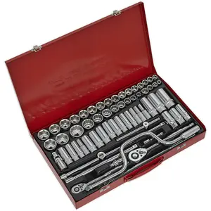 Deluxe 64-Piece Socket Set with Ratchet Handle - 1/2" & 3/8" Drive