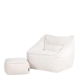 icon Natalia Borg Armchair Bean Bag and Footstool Set Natural Giant Fluffy Bean Bag Chair