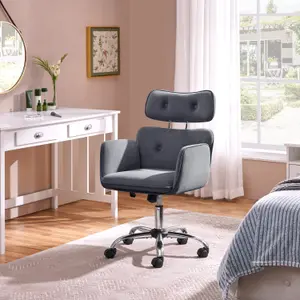 Yaheetech Velvet Desk Chair with Adjustable Headrest - Dark Grey