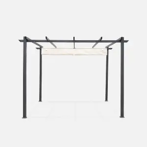 sweeek. 3x3m aluminium pergola with retractable roof Isla Off-White 305x298x222 cm