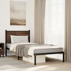 Berkfield Metal Bed Frame without Mattress Brown Oak 90x190 cm Single