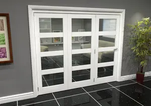 Green & Taylor White Primed Shaker 4 Lite Clear Glass Roomfold Internal Bi-folding Doorset - 2361 x 2060 x 133mm (WxHxT)