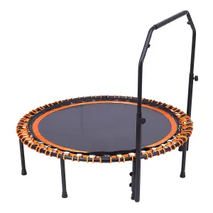 48in Bungee Cords Foldable Round Trampoline with Adjustable U-Handle Bar in Orange for Indoor Outdoor