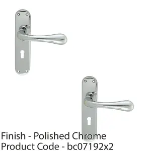 2 PACK - Rounded Flaired Latch & Lock Door Handle - Polished Chrome Lever on Backplate