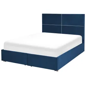 Velvet EU Double Size Ottoman Bed with Drawers Navy Blue VERNOYES