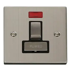 Stainless Steel 13A Fused Ingot Connection Unit Switched With Neon - Black Trim - SE Home