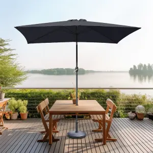 SunDaze 2x3M Black Garden Parasol Sun Shade Umbrella with Crank Handle & Tilt Mechanism