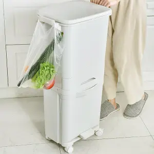 42 L White Home Kitchen Rubbish Dustbin Recycling Bin Double Layer Pedal Rubbish Trash