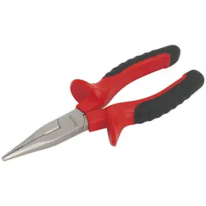 170mm Long Nose Pliers - Serrated Jaws - Drop Forged Steel - Hardened Cutters