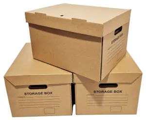 Cardboard A4 Printed Archive Storage Filing Boxes With Handles - Pack of 10