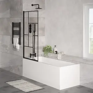 Square Single Ended Bath, Panels, Black Abstract Screen, Chrome Waste-1700x700mm