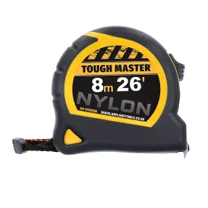 TOUGH MASTER TMetal Tape Measure 8m long with Class II Accuracy Magnetised Rust-Proof Hook - Pack of 12