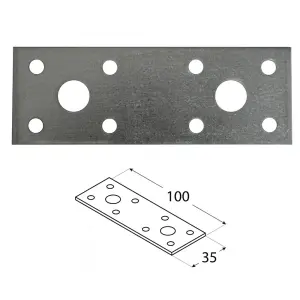 Pack of 10 Heavy Duty Galvanised 2.5mm Thick Jointing Mending Flat Metal Plates 100x35mm